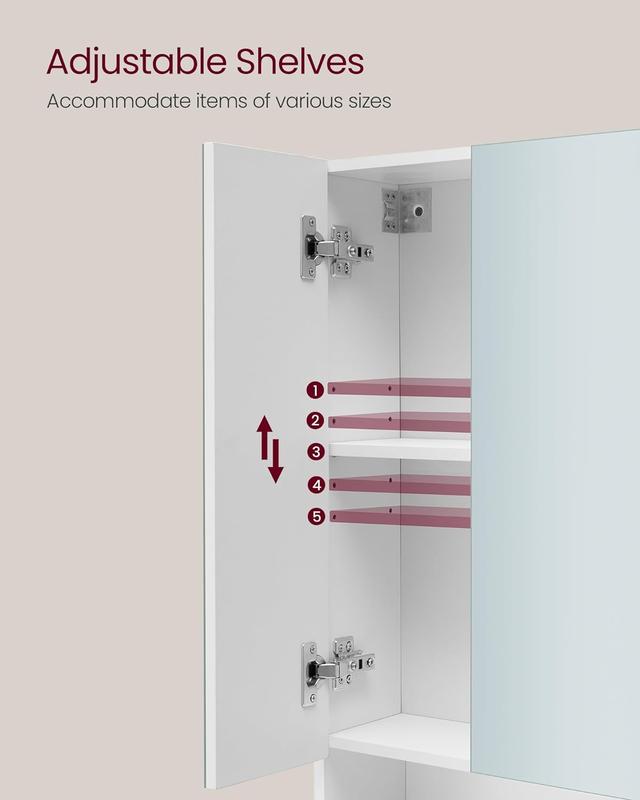 VASAGLE Bathroom Mirror Cabinet, Bathroom Cabinet with Mirror, Wall Mirror Cabinet, Open Compartment, Adjustable Shelves 4