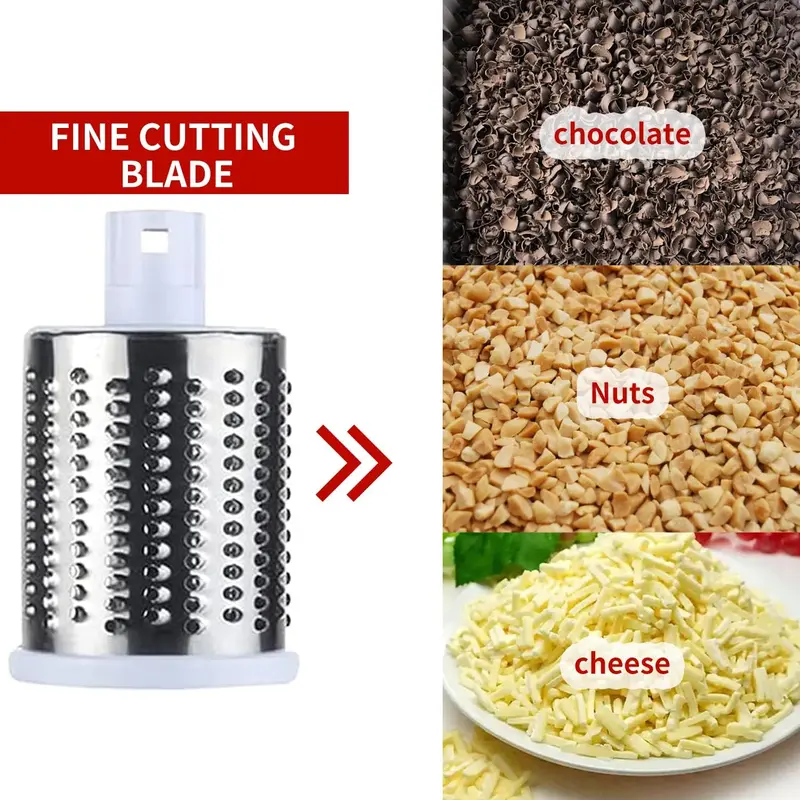 Rotary Cheese Grater - Vegetable Slicer with 3 Interchangeable Stainless Steel Drum Blades, Effortless Slicing and Dicing, 3-in-1 Handheld Vegetable Choppe for Cheese, Vegetables and Nuts Kitchen Utensils 5