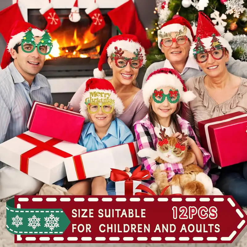 Christmas Glasses Glitter Party Glasses Frames Christmas Decoration Eyeglasses for Christmas Parties New Year Favors Photo Booth 1