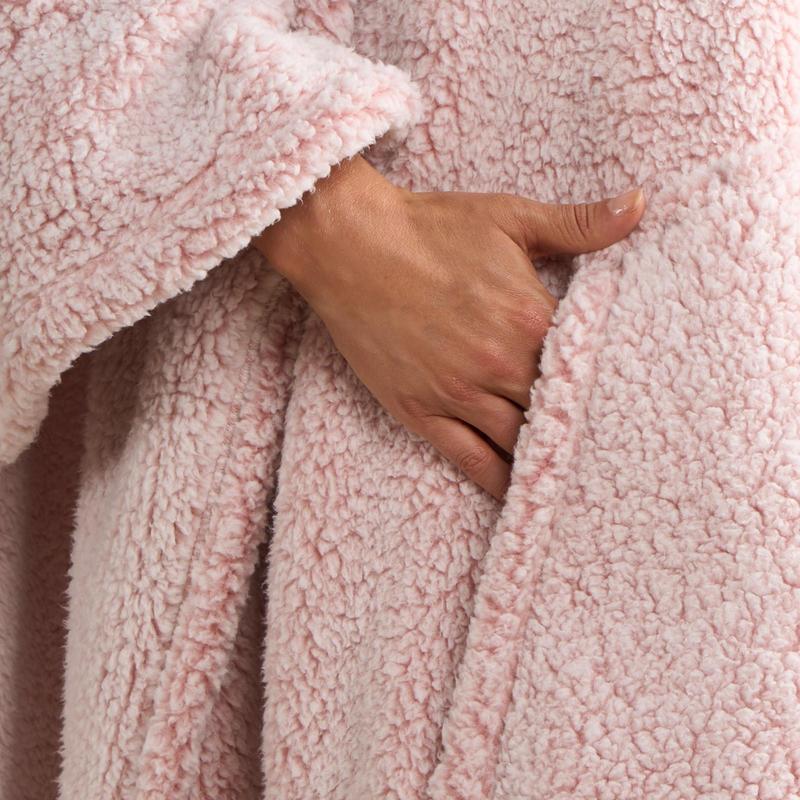 OHS Womens Oversized Teddy Marl Fleece Hoodie Poncho Blanket 6