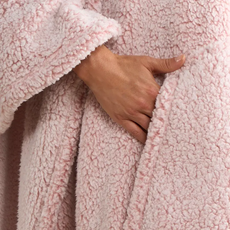 OHS Womens Oversized Teddy Marl Fleece Hoodie Poncho Blanket 6