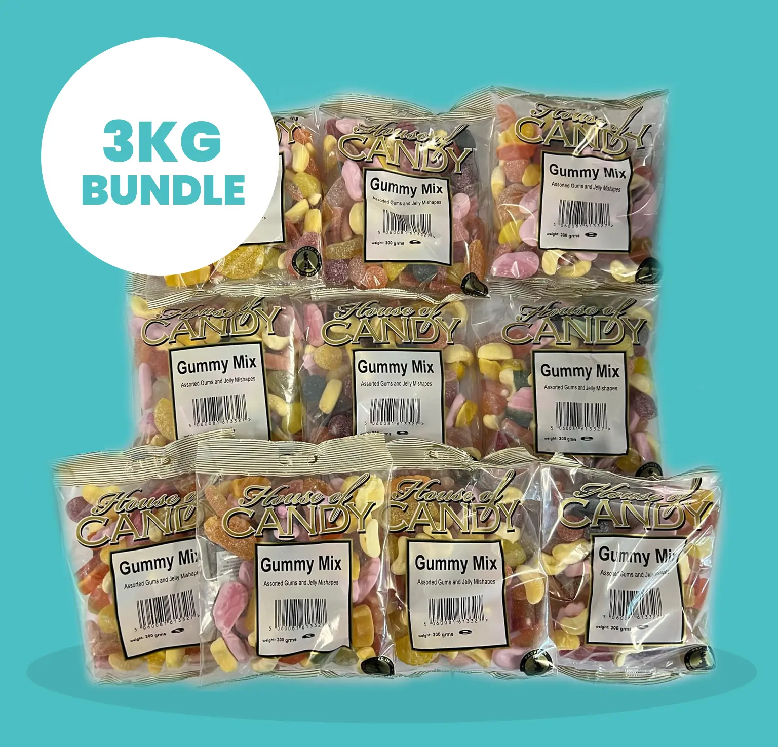 3KG SWEET BUNDLE £12 !! House of Candy Gummy Mix 10 x 300 Gram Bags