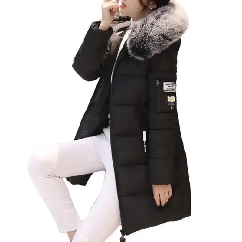Women Winter Cotton Coat Hooded Mid Length Outerwear Windproof Warm Long Sleeve Jacket Solid Color Slim Fit Lady Down Coat 7