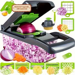 16 Combination Kitchen Vegetable Chopper, ABS Vegetable Knife Food Cutter With 8 Stainless Steel Blades Kitchen Gadget Set Includes Onion Cutters, Potato Cutters And Food Safe Containers For Home Cooking