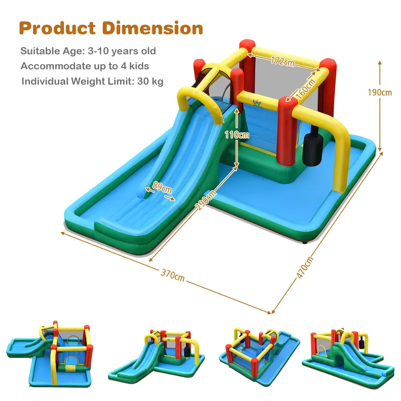 COSTWAY Inflatable Water Slide Kids Jumping Bounce House with Slide (without Blower) 6