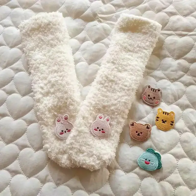 Winter Baby Socks, Thick & Warm Plush Knee-Length Socks for Newborns to Toddlers, Anti-Slip Floor Socks, White, Autumn Winter 2