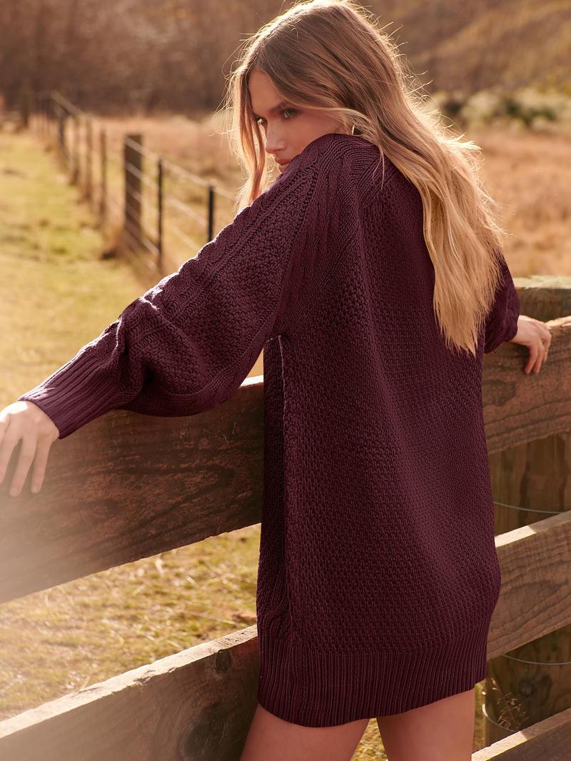 Product Introduction of Women's Knitwear Casual Dresses, Women Long Sleeve Oversized Cable Knit Chunky Baggy Loose Pullover Tunic Mini Sweater Dress 2025 Trendy Outfits. Breathable and Comfortable Winter Fashion Clothing. Longsleeves Gamis Knitting Tops Womenswear Summer Basic 6