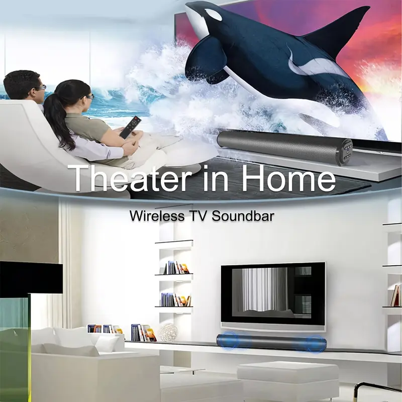 20W Panoramic Surround Sound Stereo Speaker with 4 Subwoofer Ducts, Home Theater Wireless Living Room Sound Barrage Supports USB, FM, Optic, AUX Audio Input, HIFI Sound Quality 5