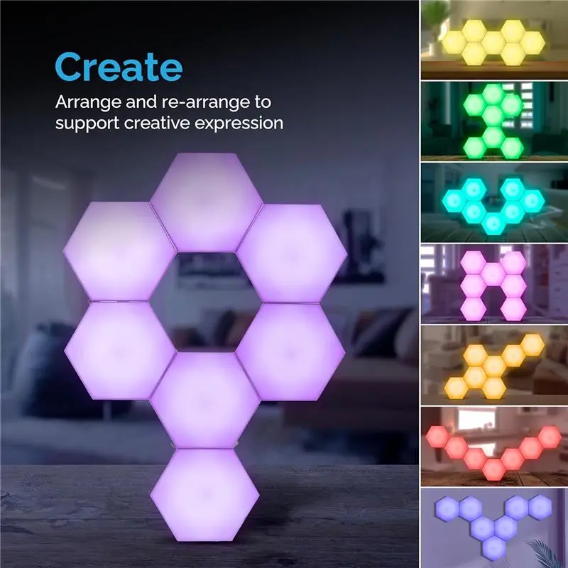 Sensory Lights, Tap Tap & Remote Control Hexagon LED Lights — 13 Colors, 7pk, Elevate Your Space With These Premium Hexagon Wall Panels — Great for Sensory Room & Gaming Lights For Bedroom 3