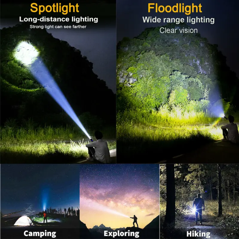 5 modes flashlight battery reportable 1200000LM tactical LED flashlight rechargable camping 100000  lumen  flashlight ceiling  light 6