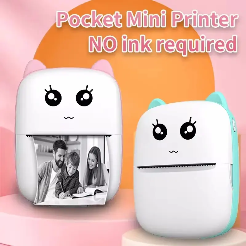Portable thermal printer mini cat print photo pocket thermal label printer 58mm printing wireless Bluetooth Android iOS printers 0