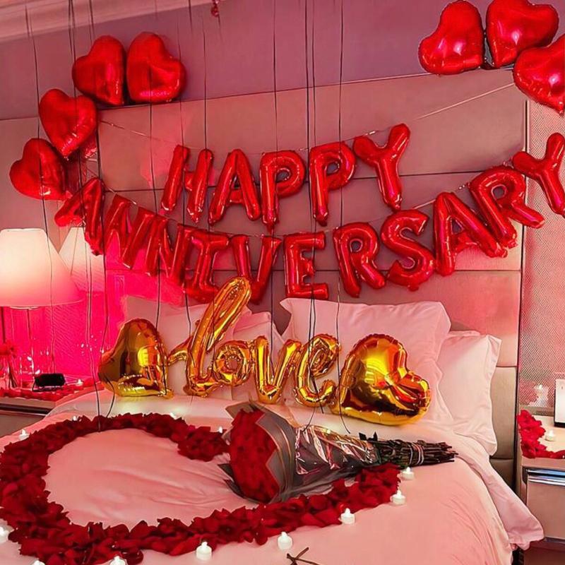 634pcs/Set Valentine's Day/Anniversary Balloons, "Happy Anniversary" &"Love" &Heart Balloons & Rose Petals, Suitable For Valentine's Day, Anniversary, Proposal, Engagement, Birthday, Romantic Decor, I Love You Confession, Valentine's Day Prop Decorations 0