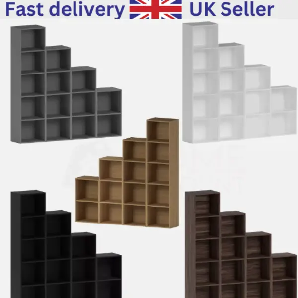 Cube 2 3 4 5 Tier Wooden Bookcase Shelf Shelving Display Storage Wood Unit Stand