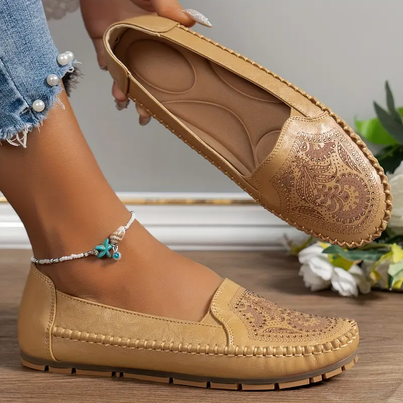 Elegant Plus-Size Women's Slip-On Flats with Rhinestone Floral Embellishments - Breathable PU Cover, Round Toe Design, Comfortable TPR Sole - Versatile All-Season Footwear, Ladies Shoes 1