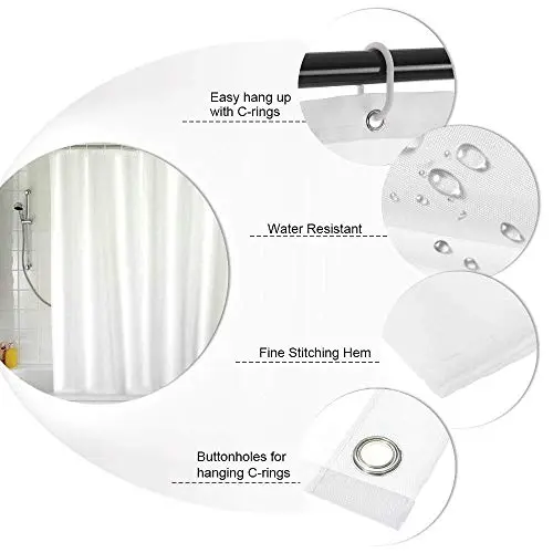KAV Polyester Soft fabric Shower Curtain Mould and Mildew Resistant Solid White and Snow White Matching Hooks - Machine Washable 71x71 Inch (180 x 180cm ) 2