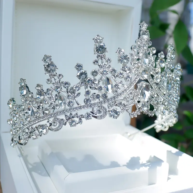 Royal Court Style Full Diamond Rhinestone Leaf Crown - Elegant Bridal & Princess Tiara for Birthday Parties and Performances - Hand Wash Only, Fashion 2