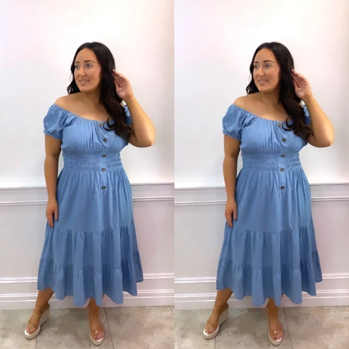 Tia Denim Bardot Magic Midi Dress (Onesize 8-22)