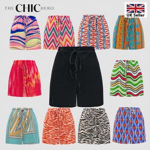 [19 Colours, UK size 10-18] Multi Print Elastic Waist Pleated Short