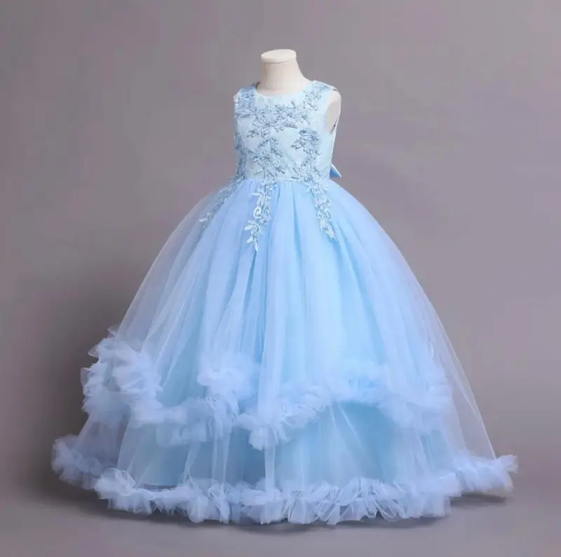 Girl's Princess Party Dress - Size 6 to 7 Years- Satin Tulle - Sky Blue 2