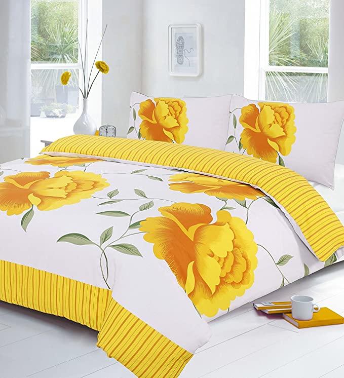 Rosaleen Floral Duvet Cover Sets with Pillowcases Flowery Pattern, Black Yellow Red Teal Fuchsia Chocolate Lilac Duvet Set - Single Double King Super King Bed Sizes IK 3