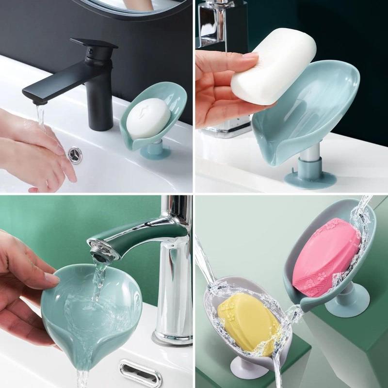 Soap Dishes 2 Pcs,Soap Holder with Drainage,Soap Dish for Shower,Easy Cleaning Soap Box Container,Leaf Shape Soap Tray,Used in the Kitchen Bathroom and Counter Top 4
