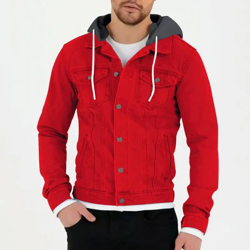 Spring and autumn windproof warm hooded men's coat solid color plus-size casual blazer jacket 3