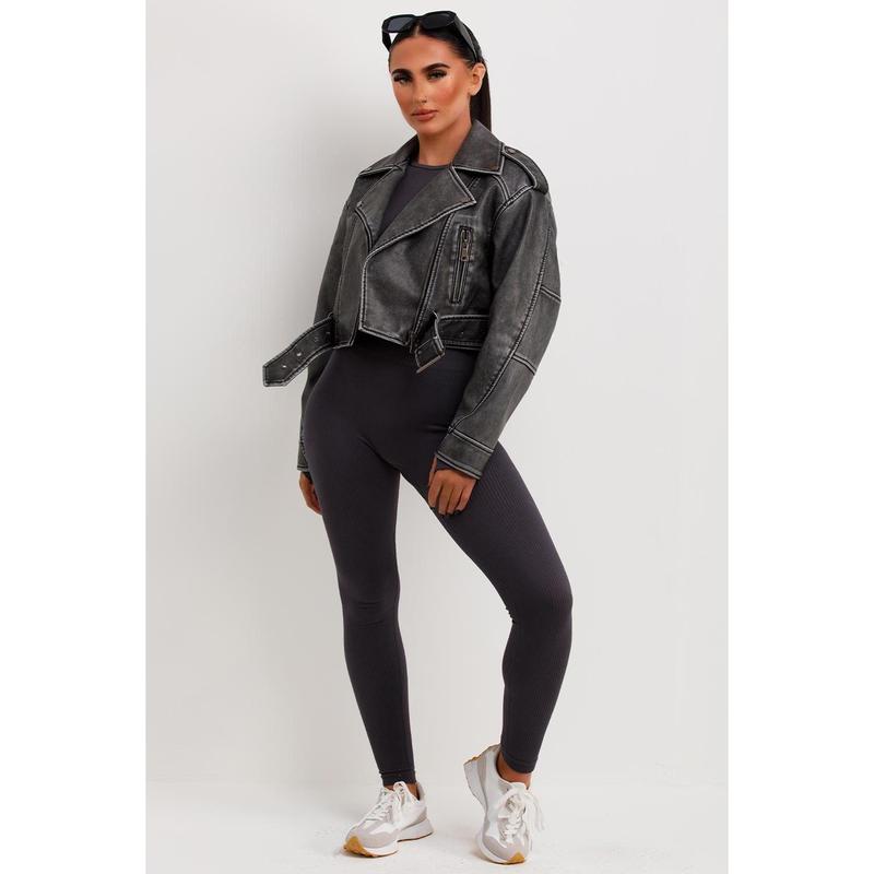 Faux Leather Jacket Grey 8
