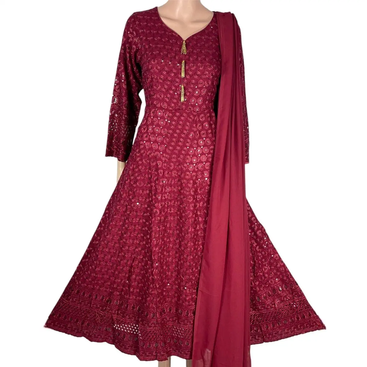Stunning Sequins Embroidery 3-Piece Readymade Long Dress for Women - Formal Comfort - Womenswear Elegant Outfit Rayon Fabric