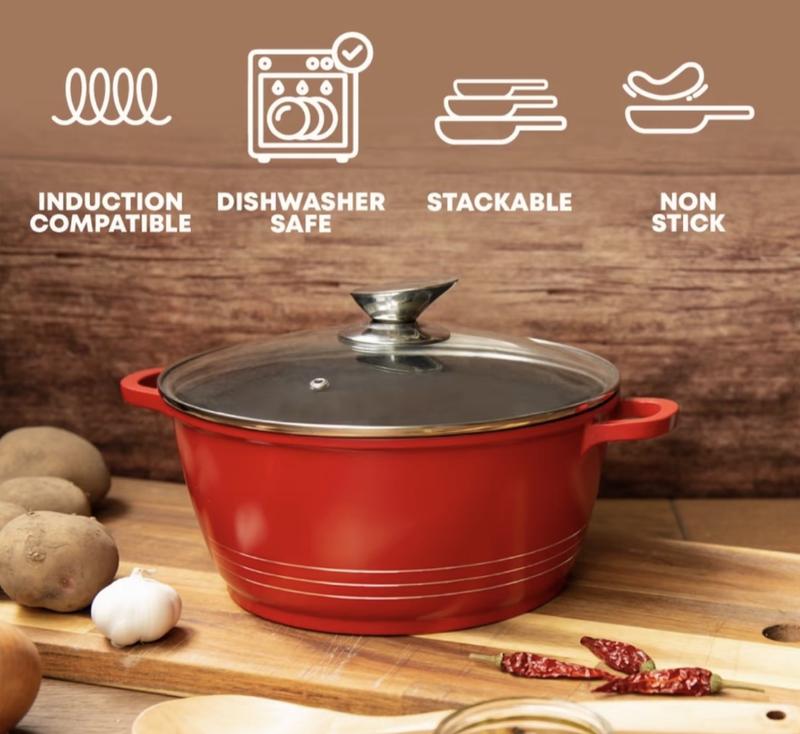 RED Nonstick Die Cast Stock Pot Capicity Single Pot Sizes (20,25,28,30,32cm) Home, Resturant, Cookware 5