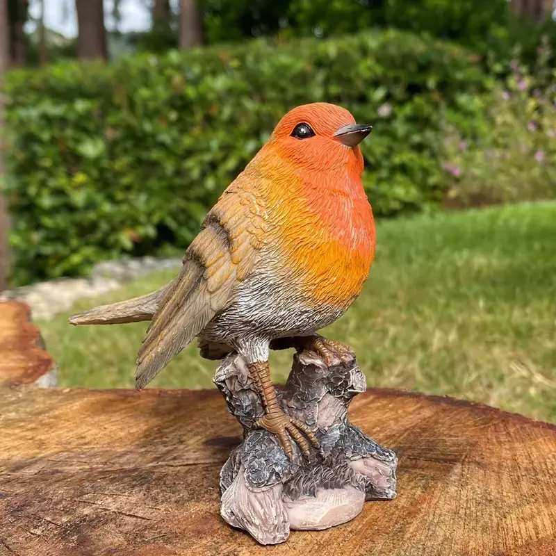 Robin on a Tree Stump Garden Ornament Resin Bird Sculpture Figurine Ornaments Outdoor | Bird Statue Garden Ornaments Outdoor, Resin Accessories, Realistic Garden Statues, Christmas Ornaments Gardening Gifts 0
