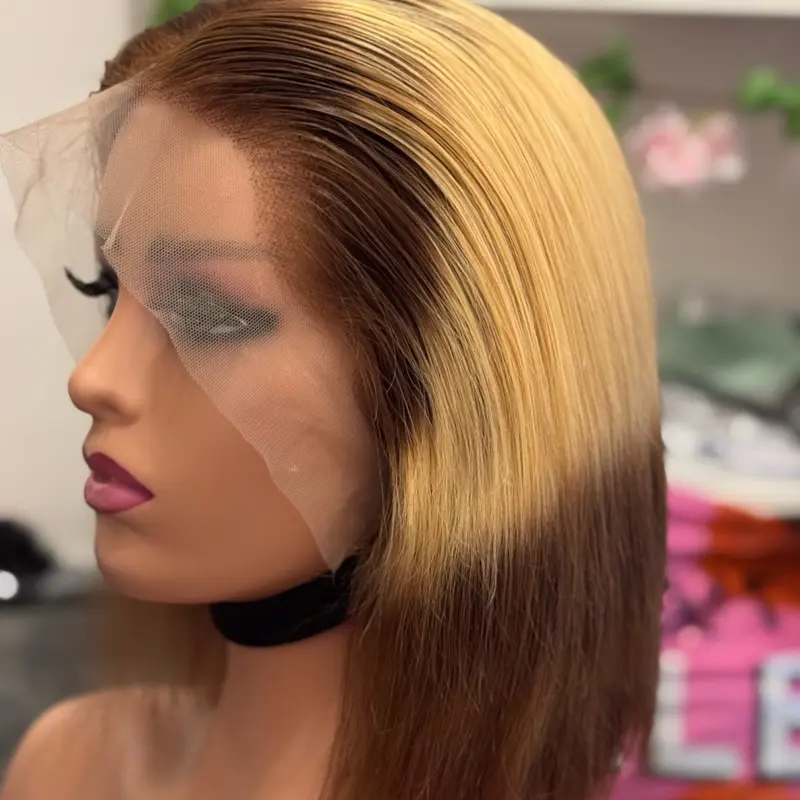 Straight Bob 13*4  lace frontal , 220% density highlight 4/27/4# wig natural hair line human wig short 1