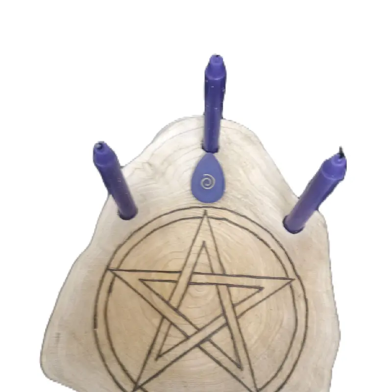 handmade rustic wood slice  pentagram mini alter 0
