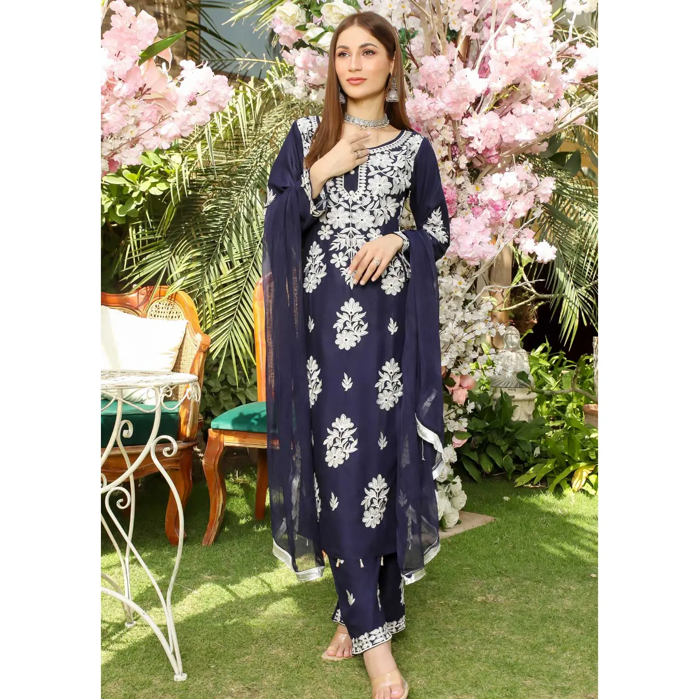 HK200 Laraiba Readymade Navy Mummy n Me Linen Suit