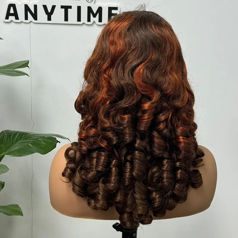 300 Density 100% Human Hair Loose Wave Fumi Bouncy Curly Wigs Ombre Double Drawn Hair Wigs 13x4 HD Lace Frontal Wigs 4