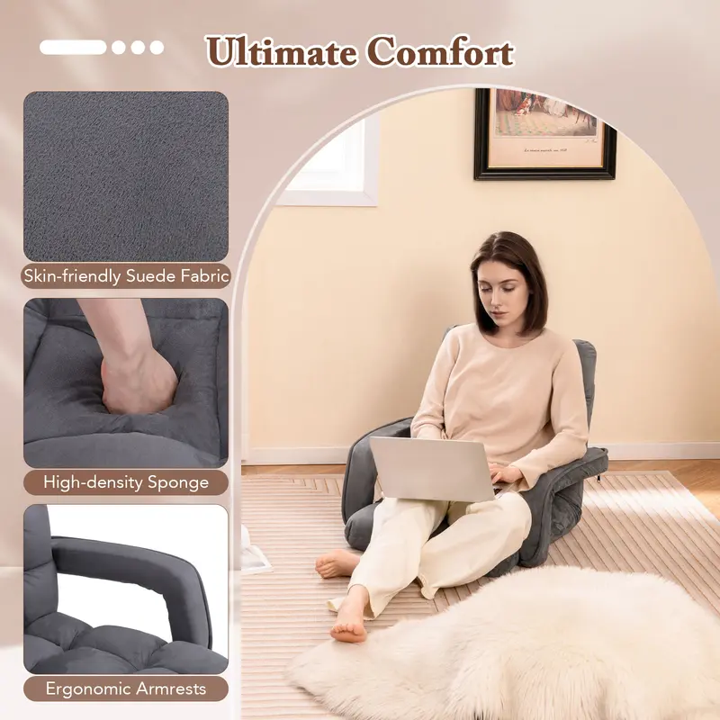 COSTWAY Floor Gaming Chair for Adults with Back Support and Adjustable 6-Position 8