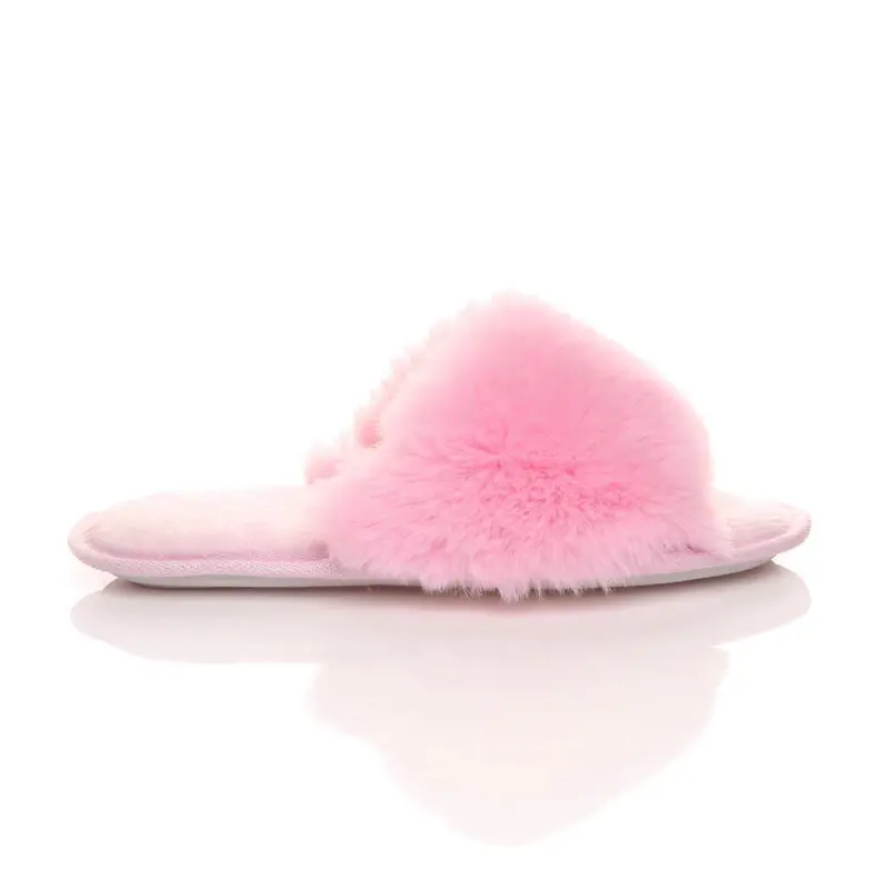Womens ladies fluffy indoor memory foam washable peep toe slippers slides size  - V4115 1