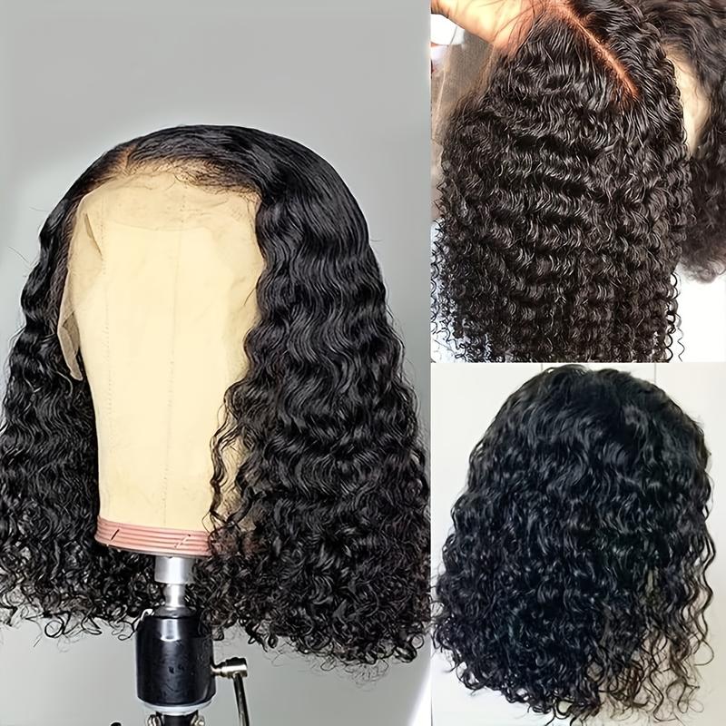 150% Density 13x4 Lace Front Human Hair Wig Short Curly Bob Lace Front Human Hair Wigs PrePluck With Baby Hair Water Wave Frontal Wigs For Women Deep Wave Lace Wigs 1
