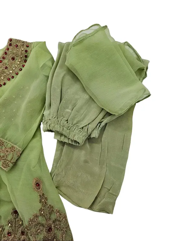 Girls Pakistani Embroidered Chiffon Dress Top With Trouser 4