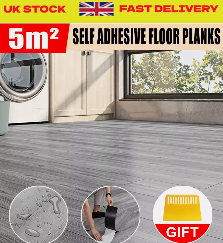 36PCS 5 m² Floor Planks Tiles Grey Oak Self Adhesive Wood Effect Vinyl Flooring