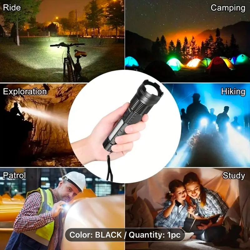2-Pack LED Flashlights, USB Rechargeable with Telescopic Zoom, High-Lumen Outdoor Tactical Flashlight, 18650 Lithium Battery, Portable and Durable with Built-in Charging strong 2