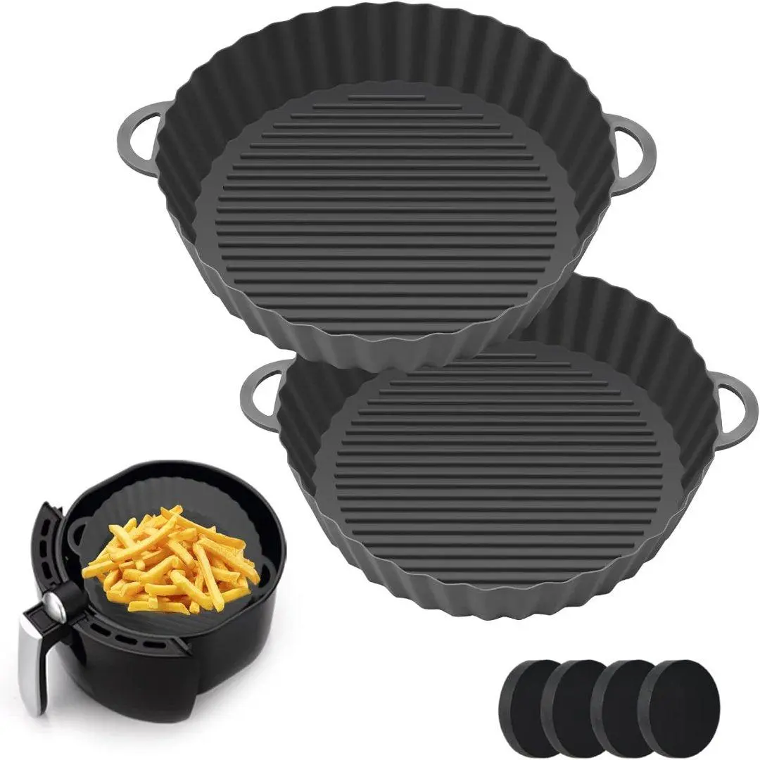 2 Pcs Air Fryer Silicone Liner, Heat-Resistant Round Airfryer Basket Tray for Oven Microwave