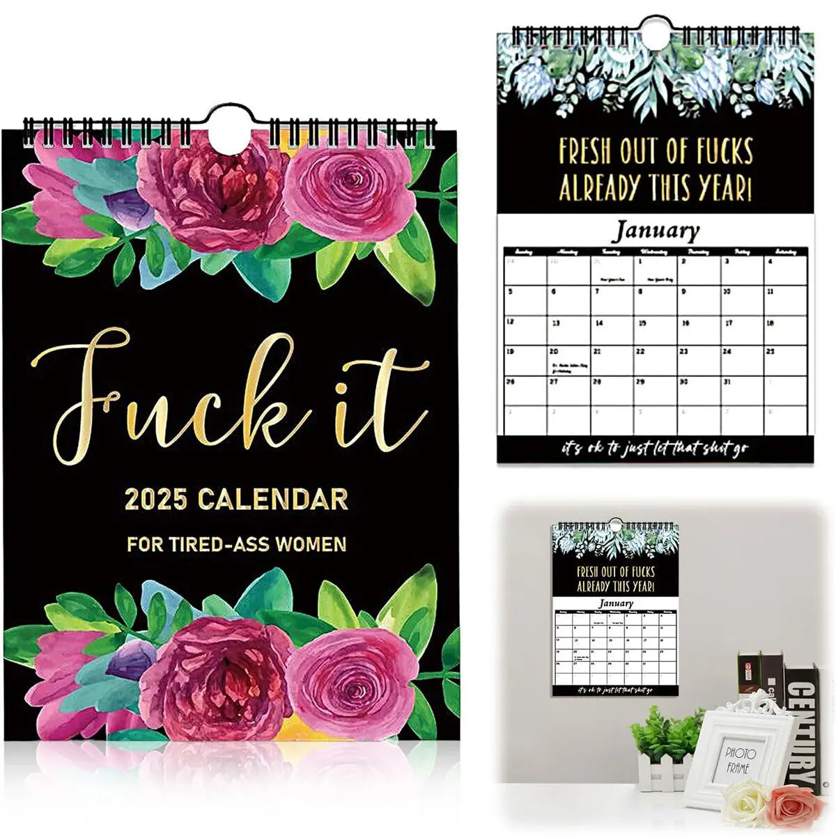 2025 Flower Wall Calendar for Tired-Ass Women,Fuck It Funny Monthly Calendars