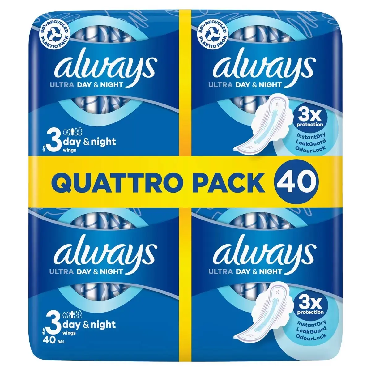 Always Ultra Day & Night Size 3 Sanitary Towels with Wings, 40 Pads Comfort