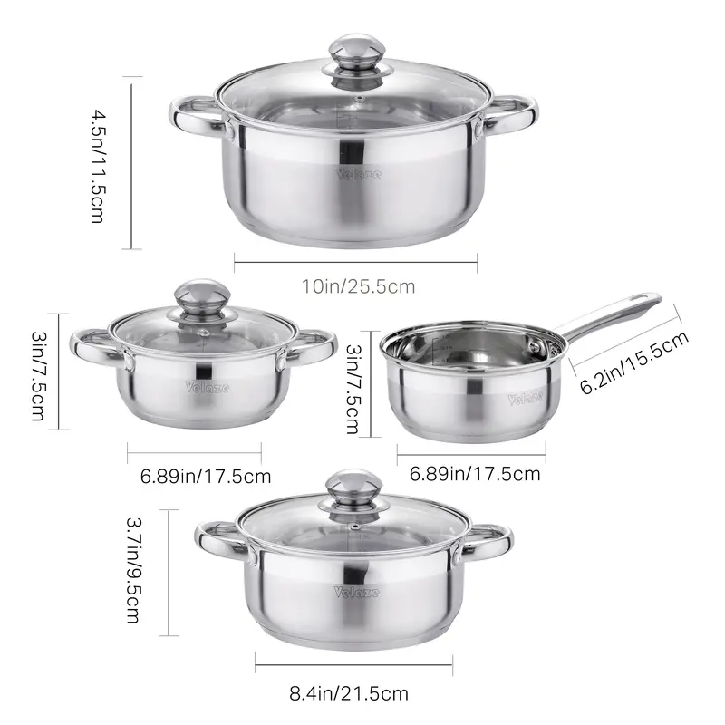 7 Piece Stainless Steel Cookware Set with Pot & Pan Sets, Saucepan Set 1
