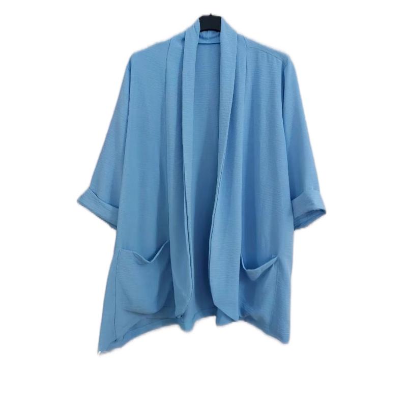 Women’s  Lightweight Duster Jacket Double Pocket Blazer Jacket  Casual Comfort Fit Summer Cardigan  Two Pockets 12-24Womenswear Jacket Tops Polyester Dress Coats Piece Outerwear Sleeve 3