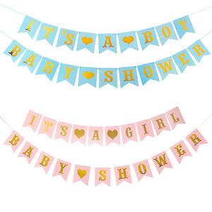 First Days Maternity - Baby Shower Banners, It's a Boy, It's a Girl, Pink or Blue Baby Shower Garlands Decorations for Baby Shower or Gender Reveal Parties Colorful