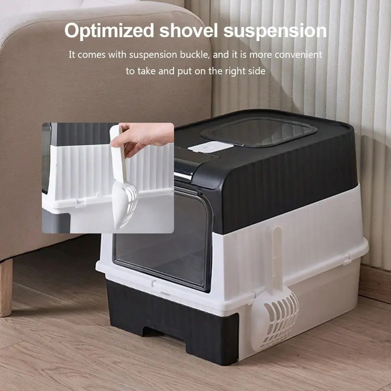 Large Self-Cleaning Cat Litter Box With Carbon Filter Technology, Hooded Enclosed Tray With Odour Control System & Anti-Splash Design, High Capacity Drawer-Style Potty Pan For Multi-Cat Households (Privacy Hood + Easy Scoop) 3