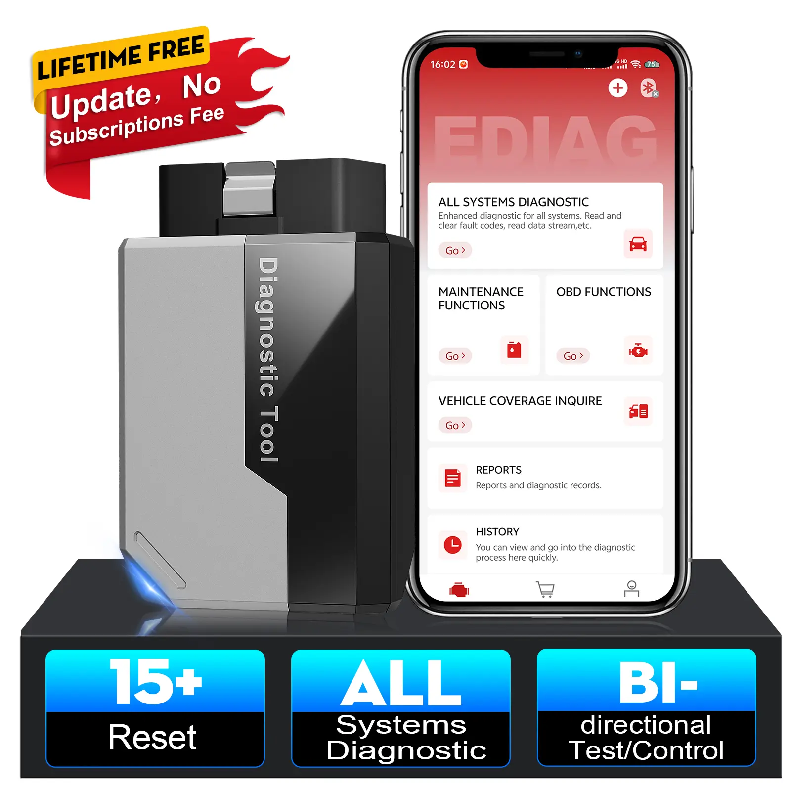 KINGBOLEN Ediag Elite OBD2 Bidirectional Scanner,Lifetime Free Update,All System Diagnostic Tool for iOS & Android, Active Test, 15+ Reset Functions, FCA AutoAuth,Wireless  Car Bluetooth Scan Tool