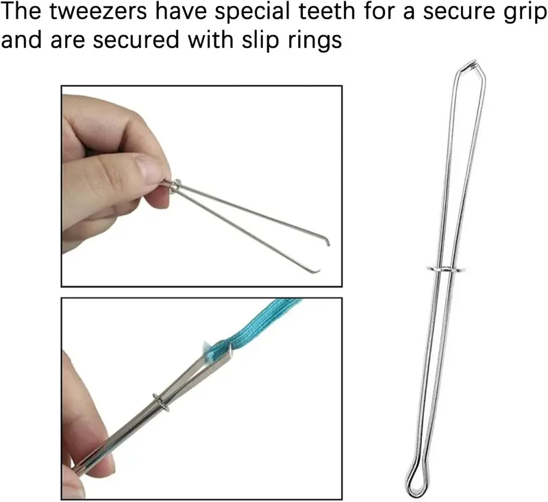 Threader Tweezer, 2 Pcs Elastic Cord Stainless Steel Threader, Drawstring Threader Tweezers, Elastic Band Threading Aid Household, Crafting Rope Cord Pulling Thread Tool, for DIY 6