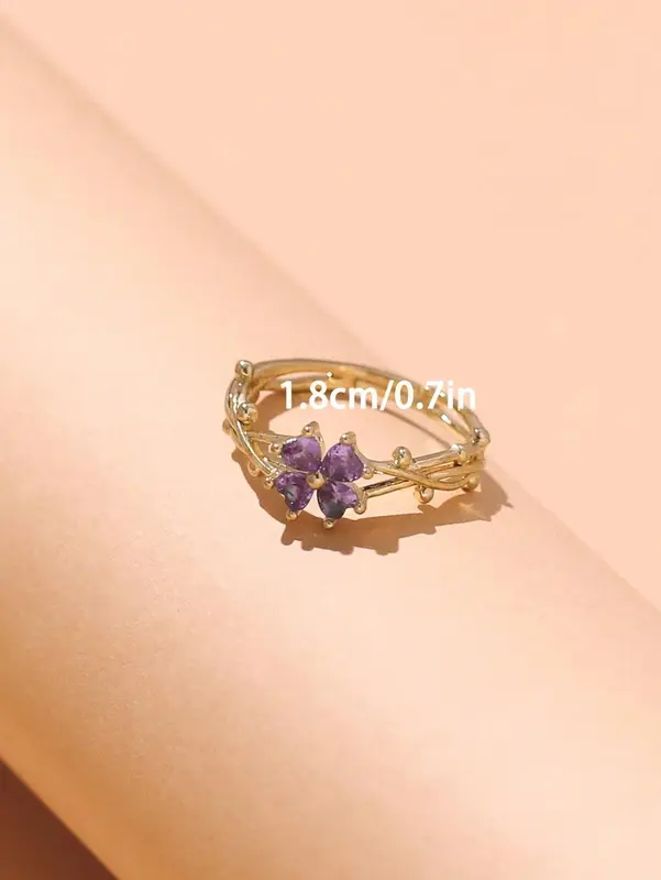 1pc Four-Leaf Clover Ring, Fashionable Minimalist Golden Copper Zirconia Clover Love Open Ring For Women, Suitable For Daily, Date, Party, Accessory 5